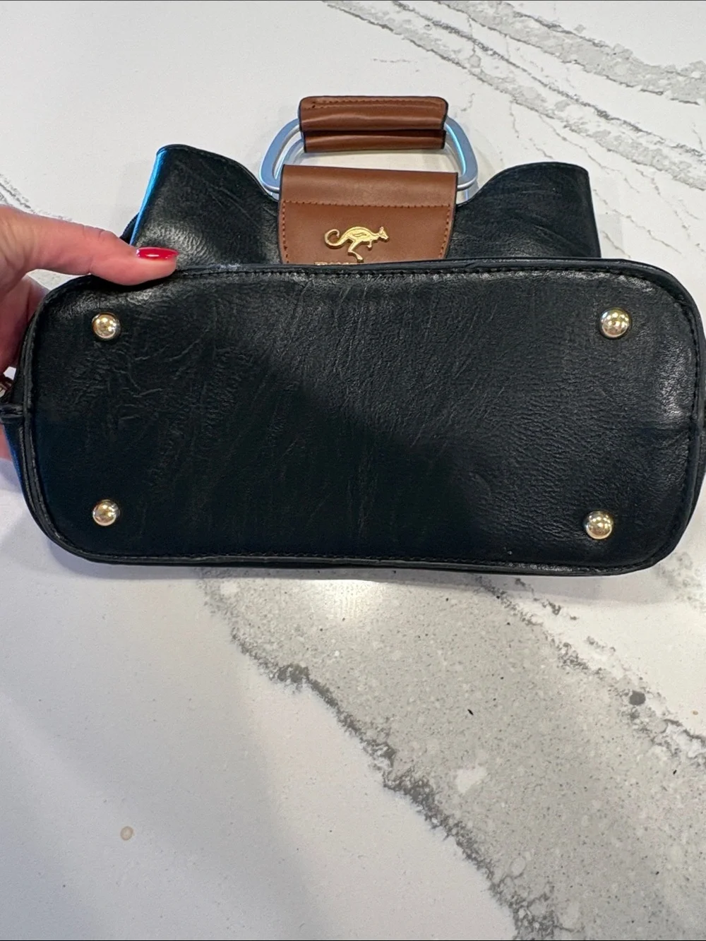 Jingshandianshu Black & Brown Top-Handle Leather Tote 10 by 9